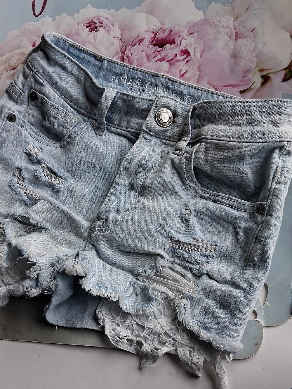 American Eagle Outfitters Light Blue Distressed Denim Shorts